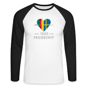 Kamerun und Schweden 100% Freundschaft - Unisex Baseballshirt langarm - Weiß/Schwarz - Vorne - Nik (191cm)