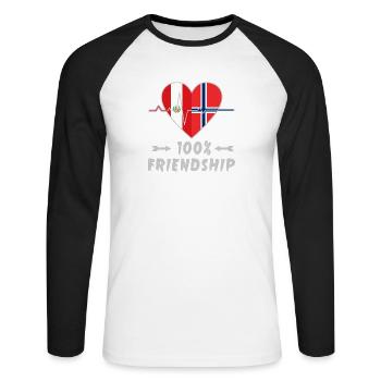 100 % amitié entre le Pérou et la Norvège - T-shirt baseball manches longues Homme - blanc/noir - Devant - Nik (191cm)