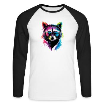 Raccoon Popart Colorful Rainbow Raccoon Raccoon Raccoon - Unisex Long Sleeve Baseball T-Shirt - white/black - Front - Nik (191cm)
