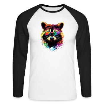 Raccoon Popart Colorful Rainbow Raccoon Raccoon Raccoon - Unisex Long Sleeve Baseball T-Shirt - white/black - Front - Nik (191cm)