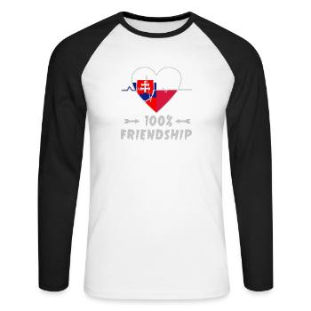 Slowakei und Polen 100% Freundschaft - Unisex Baseballshirt langarm - Weiß/Schwarz - Vorne - Nik (191cm)