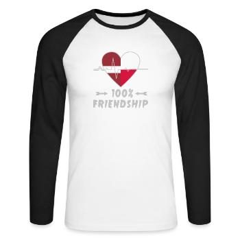 Lettland und Polen 100% Freundschaft - Unisex Baseballshirt langarm - Weiß/Schwarz - Vorne - Nik (191cm)