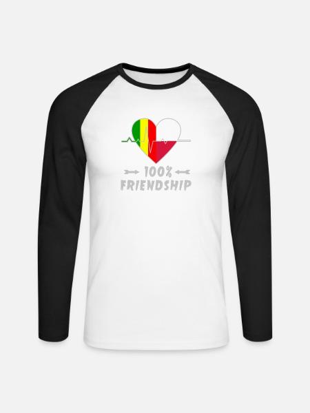 Mali und Polen 100% Freundschaft - Unisex Baseballshirt langarm - Weiß/Schwarz