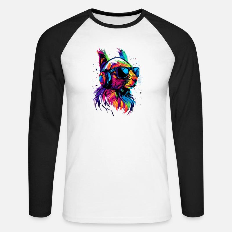 Eichhörnchen Kopfhörer Bunt Popart DJ Eichhörnchen - Unisex Baseballshirt langarm - Weiß/Schwarz