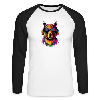 Squirrel Headphones Colorful Pop Art DJ Squirrel - Unisex Long Sleeve Baseball T-Shirt - white/black - Front - Nik (191cm)