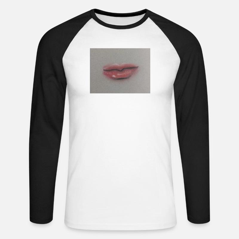 Expressive Lippenkunst auf Graufolie - Unisex Baseballshirt langarm - Weiß/Schwarz