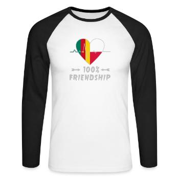 Kamerun und Polen 100% Freundschaft - Unisex Baseballshirt langarm - Weiß/Schwarz - Vorne - Nik (191cm)