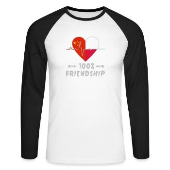 100 % amitié entre la Chine et la Pologne - T-shirt baseball manches longues Homme - blanc/noir - Devant - Nik (191cm)