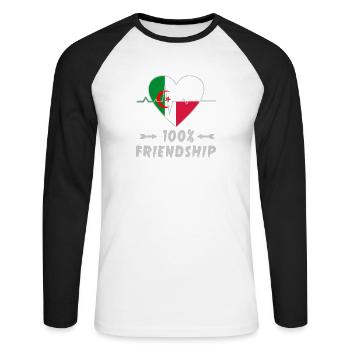 100 % amitié entre l'Algérie et la Pologne - T-shirt baseball manches longues Homme - blanc/noir - Devant - Nik (191cm)