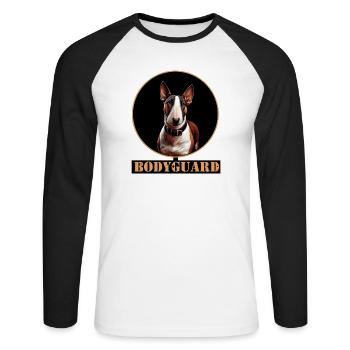 Bullterrier Hund Portrait Kreis - Unisex Baseballshirt langarm - Weiß/Schwarz - Vorne - Nik (191cm)