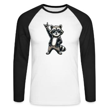 Waschbär mit Rock Pose Raccoon Rock Musik Musiker - Unisex Baseballshirt langarm - Weiß/Schwarz - Vorne - Nik (191cm)