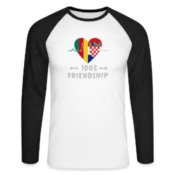 Kamerun und Kroatien 100% Freundschaft - Unisex Baseballshirt langarm - Weiß/Schwarz - Vorne - Nik (191cm)