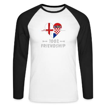 L'Angleterre et la Croatie : amitié à 100 % - T-shirt baseball manches longues Homme - blanc/noir - Devant - Nik (191cm)