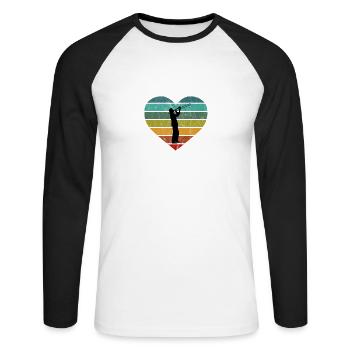 Trombonist Silhouette Trombone Retro Heart - Unisex Long Sleeve Baseball T-Shirt - white/black - Front - Nik (191cm)