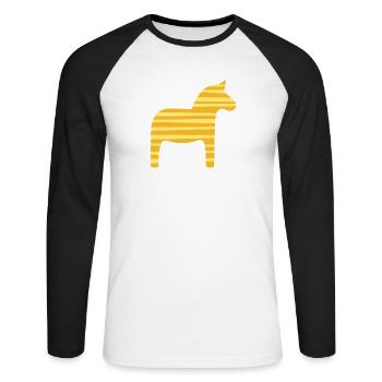 Dalapferd Streifen Schweden skandinavisch Xmas - Unisex Baseballshirt langarm - Weiß/Schwarz - Vorne - Nik (191cm)