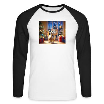 Cartoon Frohe Weihnachten Katze Geschenk - Unisex Baseballshirt langarm - Weiß/Schwarz - Vorne - Nik (191cm)
