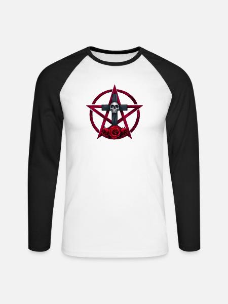 Schädelrosen Kreuzstern - Unisex Baseballshirt langarm - Weiß/Schwarz