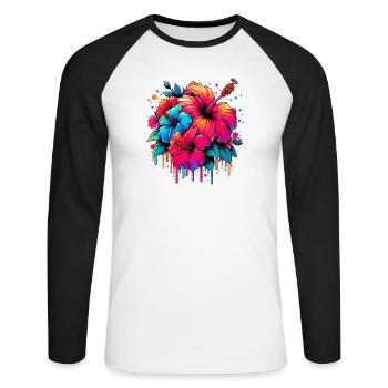 Hibiscus Flowers - Unisex Long Sleeve Baseball T-Shirt - white/black - Front - Nik (191cm)