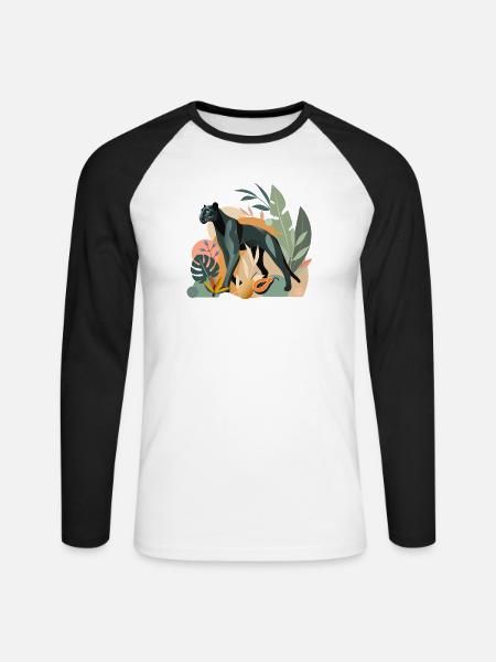 Panther im Dschungel - Stilvolle Tierillustration - Unisex Baseballshirt langarm - Weiß/Schwarz