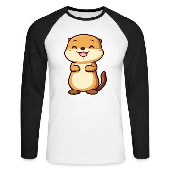 Cute and Happy Otter in Cartoon Style - Adorable - Unisex Long Sleeve Baseball T-Shirt - white/black - Front - Nik (191cm)