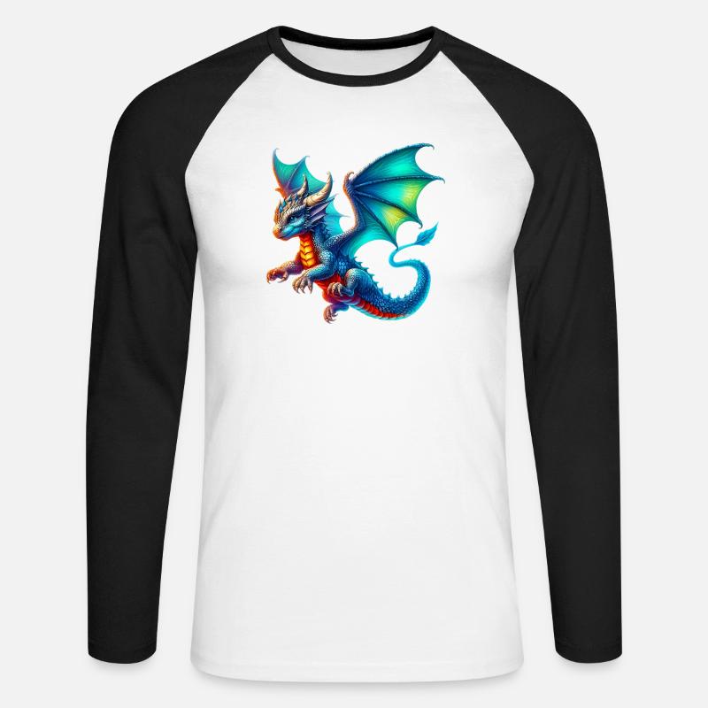 Drache - Unisex Baseballshirt langarm - Weiß/Schwarz