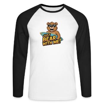 Just Bear With Me - Surfing Bear Fun - Unisex Long Sleeve Baseball T-Shirt - white/black - Front - Nik (191cm)
