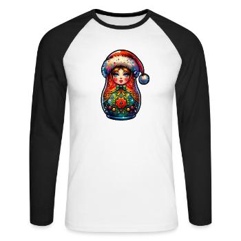 Matriochka russe Noël Russie - T-shirt baseball manches longues Homme - blanc/noir - Devant - Nik (191cm)
