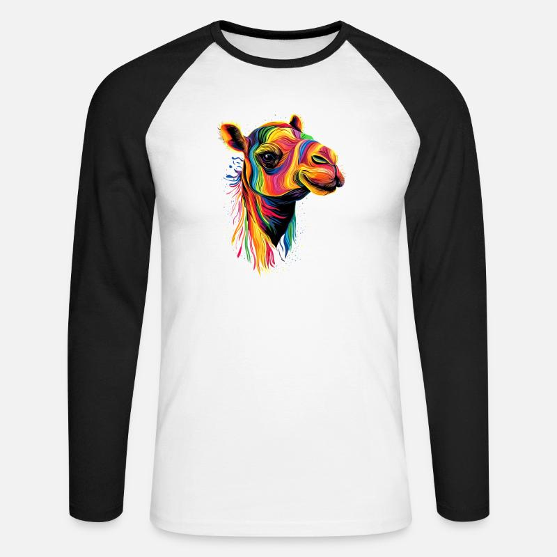 Kamel Dromedar Trampeltier Camel Geschenk Kamele - Unisex Baseballshirt langarm - Weiß/Schwarz