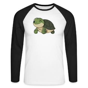 Tortue heureuse mignonne - dessin animé adorable et joyeux - T-shirt baseball manches longues Homme - blanc/noir - Devant - Nik (191cm)