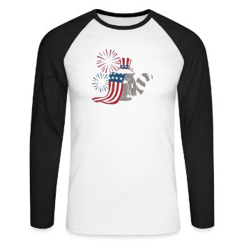Patriotic Raccoon Fireworks - Unisex Long Sleeve Baseball T-Shirt - white/black - Front - Nik (191cm)