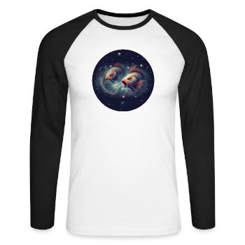 Poisson de l’espace dans la mer d’étoiles - Signe du zodiaque Poissons - T-shirt baseball manches longues Homme - blanc/noir - Devant - Nik (191cm)