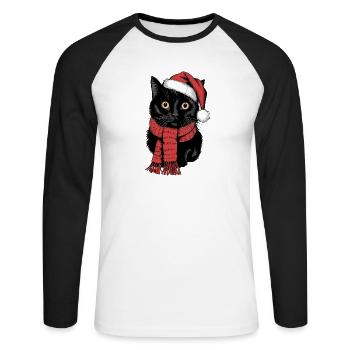 Chat Noir Père Noël Chapeau Bombay Chat - T-shirt baseball manches longues Homme - blanc/noir - Devant - Nik (191cm)