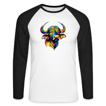 Buffle du Cap Buffalo Safari Buffle d’Afrique - T-shirt baseball manches longues Homme - blanc/noir - Devant - Nik (191cm)