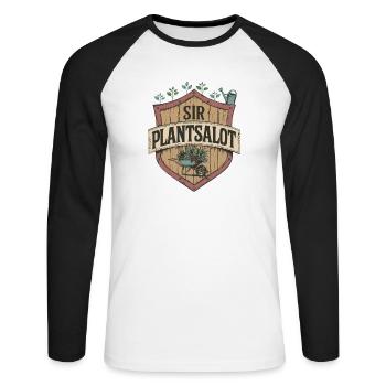 Vintage “SIR PLANTSALOT” Rustic Men Gardeners - Unisex Long Sleeve Baseball T-Shirt - white/black - Front - Nik (191cm)