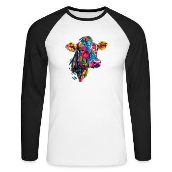 vache fermier boeuf lait veau végétalien vache vache de ferme vaches - T-shirt baseball manches longues Homme - blanc/noir - Devant - Nik (191cm)