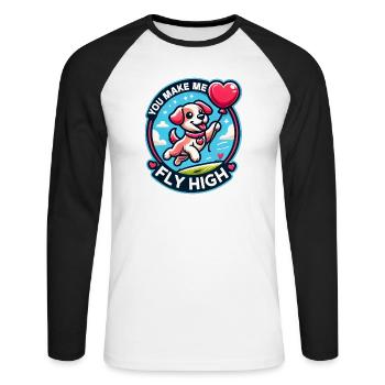 Flying dog with heart balloon - Unisex Long Sleeve Baseball T-Shirt - white/black - Front - Nik (191cm)