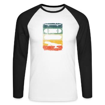 Skateboard Retro - Unisex Long Sleeve Baseball T-Shirt - white/black - Front - Nik (191cm)