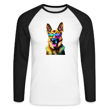 Berger Allemand Couleurs vives Pop Art Chien Chiens de berger - T-shirt baseball manches longues Homme - blanc/noir - Devant - Nik (191cm)