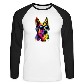 Berger Allemand Couleurs vives Pop Art Chien Chiens de berger - T-shirt baseball manches longues Homme - blanc/noir - Devant - Nik (191cm)