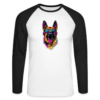 Berger Allemand Couleurs vives Pop Art Chien Chiens de berger - T-shirt baseball manches longues Homme - blanc/noir - Devant - Nik (191cm)
