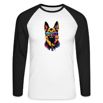 Berger Allemand Couleurs vives Pop Art Chien Chiens de berger - T-shirt baseball manches longues Homme - blanc/noir - Devant - Nik (191cm)