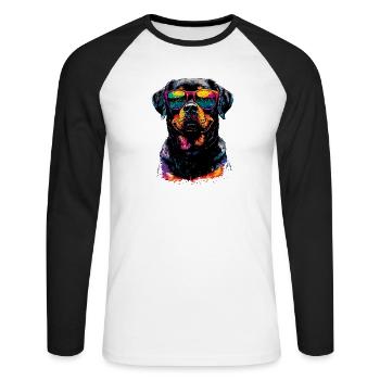 Les chiens Rottweiler aiment les fiers amateurs de rottweiler - T-shirt baseball manches longues Homme - blanc/noir - Devant - Nik (191cm)