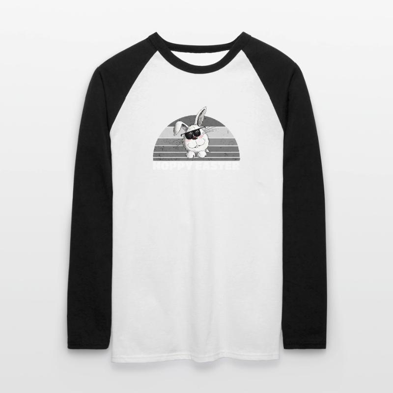 Retro Hoppy Easter Cool Easter Bunny Easter Saying Unisex Long Sleeve Baseball T-Shirt