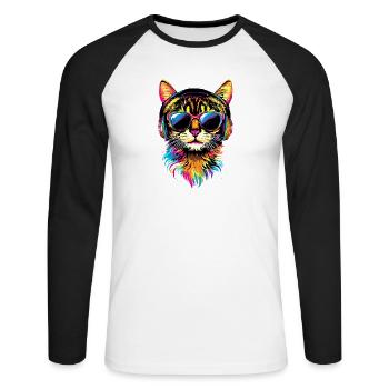 Bengal Katze Leopard Cat Leopardette Bengal Katzen - Unisex Baseballshirt langarm - Weiß/Schwarz - Vorne - Nik (191cm)