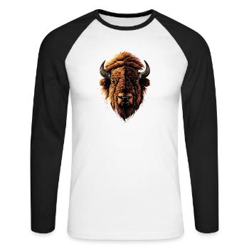 Bison Wisent Wildrind Buffalo Amerikanischer Bison - Unisex Baseballshirt langarm - Weiß/Schwarz - Vorne - Nik (191cm)