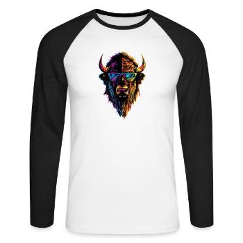 Bison Wisent Wildrind Buffalo Amerikanischer Bison - Unisex Baseballshirt langarm - Weiß/Schwarz - Vorne - Nik (191cm)