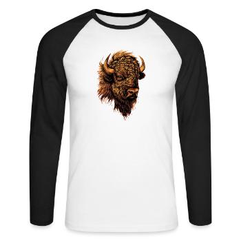 Bison Wisent Wildrind Buffalo Amerikanischer Bison - Unisex Baseballshirt langarm - Weiß/Schwarz - Vorne - Nik (191cm)
