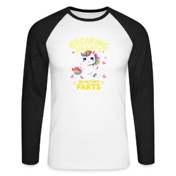 Breaking Hearts Blasting Farts Unicorn - Unisex Baseballshirt langarm - Weiß/Schwarz - Vorne - Nik (191cm)