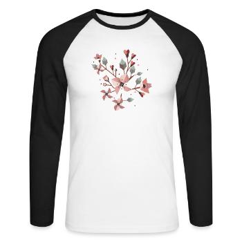 Branche de fleur de cerisier élégante - Splendeur printanière délicate - T-shirt baseball manches longues Homme - blanc/noir - Devant - Nik (191cm)