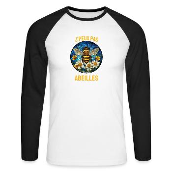 J'peux pas j'ai des abeilles – Vitrail Floral - T-shirt baseball manches longues Homme - blanc/noir - Devant - Nik (191cm)